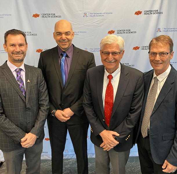 Todd Vanderah, Dr. Mohab Ibrahim and Frank Porreca from the University of Arizona Health Sciences Comprehensive Pain and Addiction Center (CPAC) and the Center of Excellence for Addiction Studies (CEAS), along with Don Kyle, chief executive officer of the National Center for Wellness and Recovery (NCWR), at the 'Making a Difference in the Opioid Epidemic through Partnership' event in Washington, D.C., highlighting the crucial role of collaboration in pain and addiction research, education and treatment.